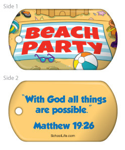 Custom Double Sided Dog Brag Tag - Beach Party (Matthew 19:26)