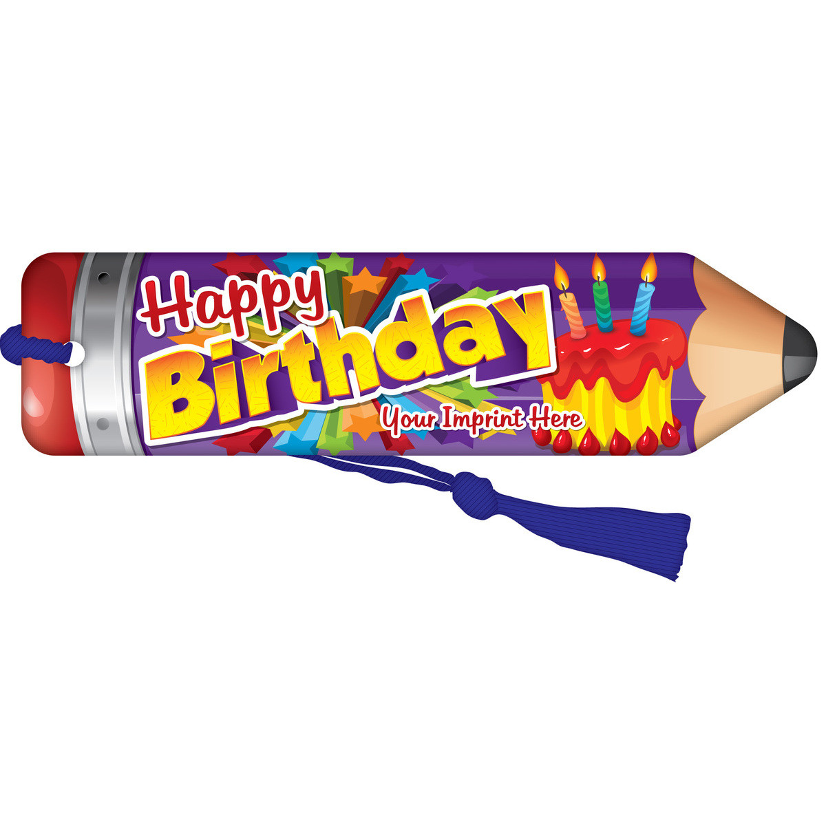 Custom Pencil Bookmark with Blue Tassel - Happy Birthday