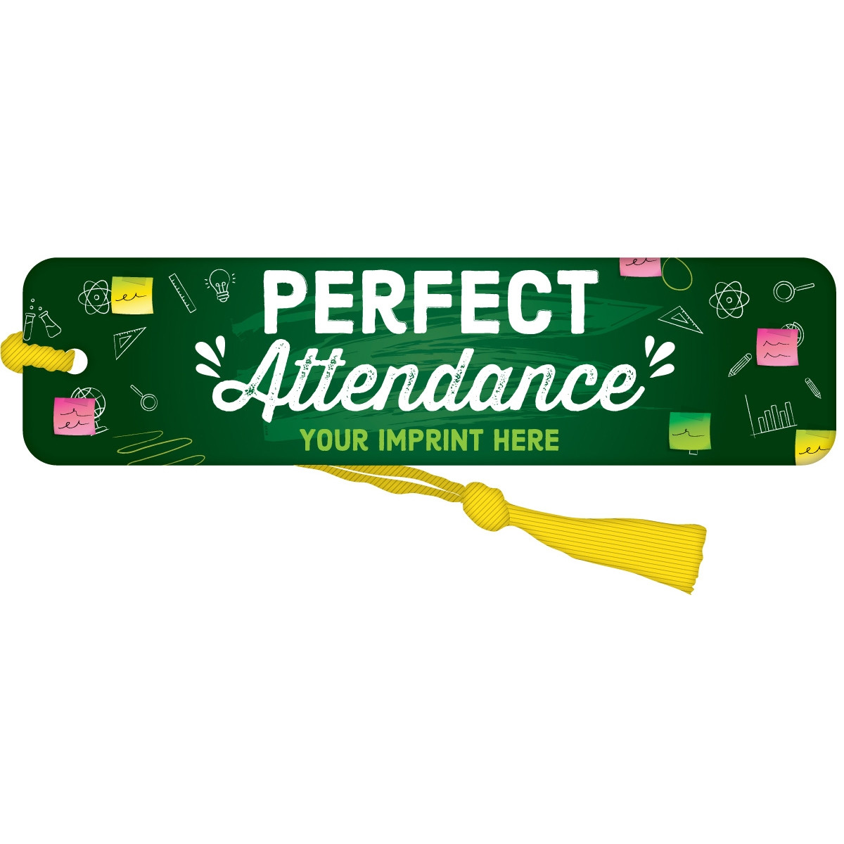 Custom Bookmark with Yellow Tassel - Perfect Attendance (Chalkboard)