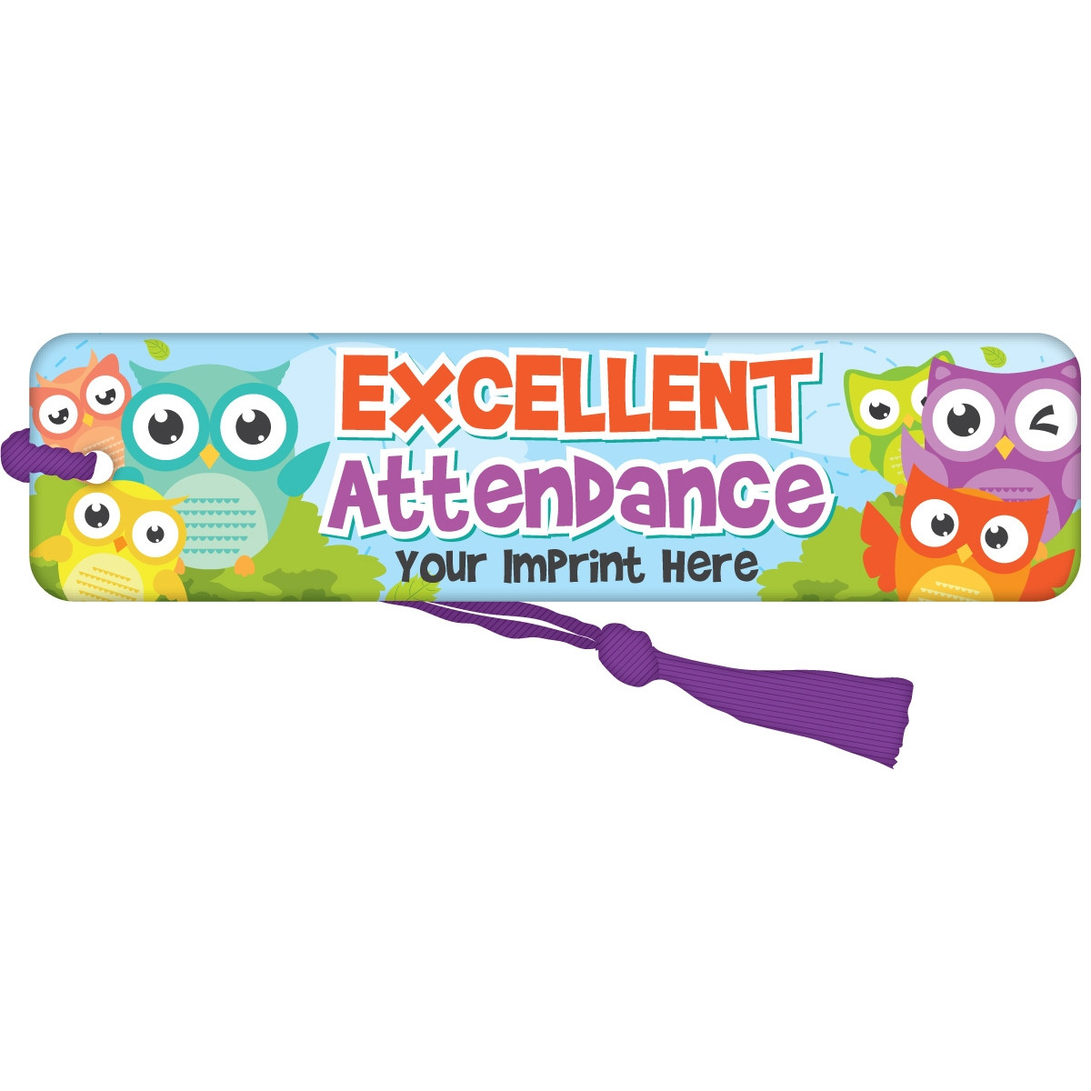 Custom Bookmark with Purple Tassel - Excellent Attendance (Owls)