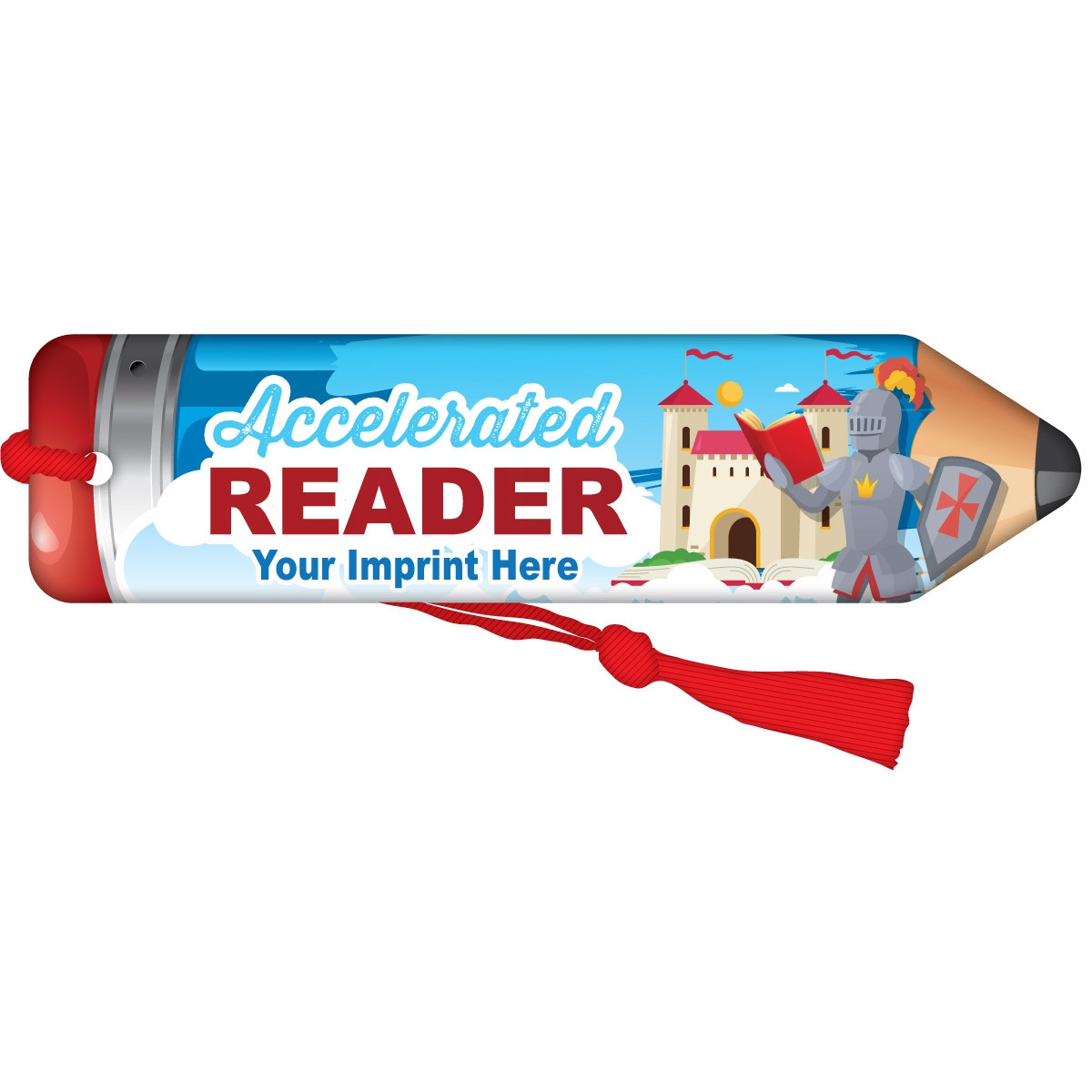 Custom Pencil Bookmark with Red Tassel - Accelerated Reader (Castle)