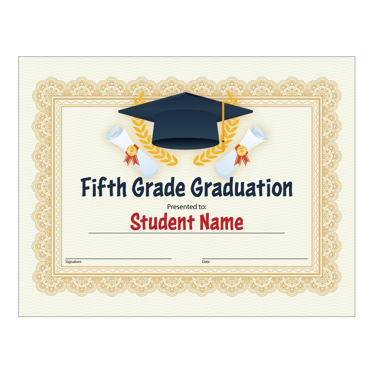 Custom 8.5" x 11" Certificate - Fifth Grade Graduate