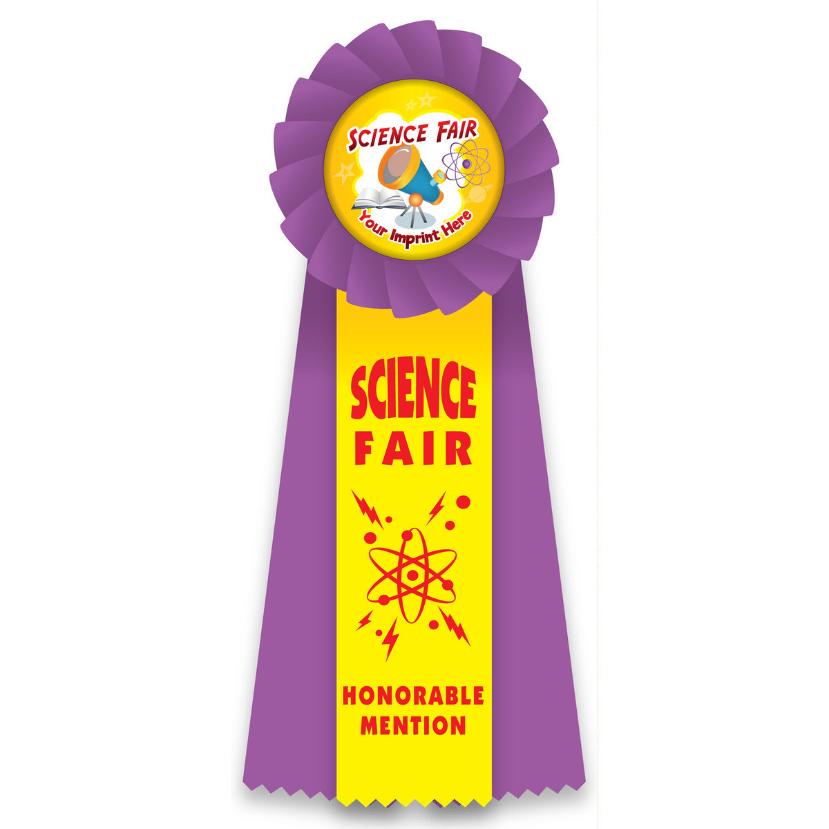 Custom Rosette Ribbon with Button Insert - Science Fair Honorable Mention