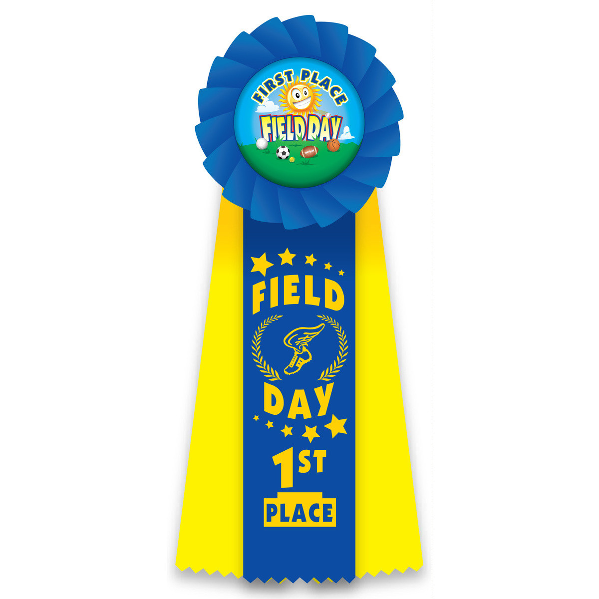 Rosette Ribbon with Button Insert - Field Day First Place