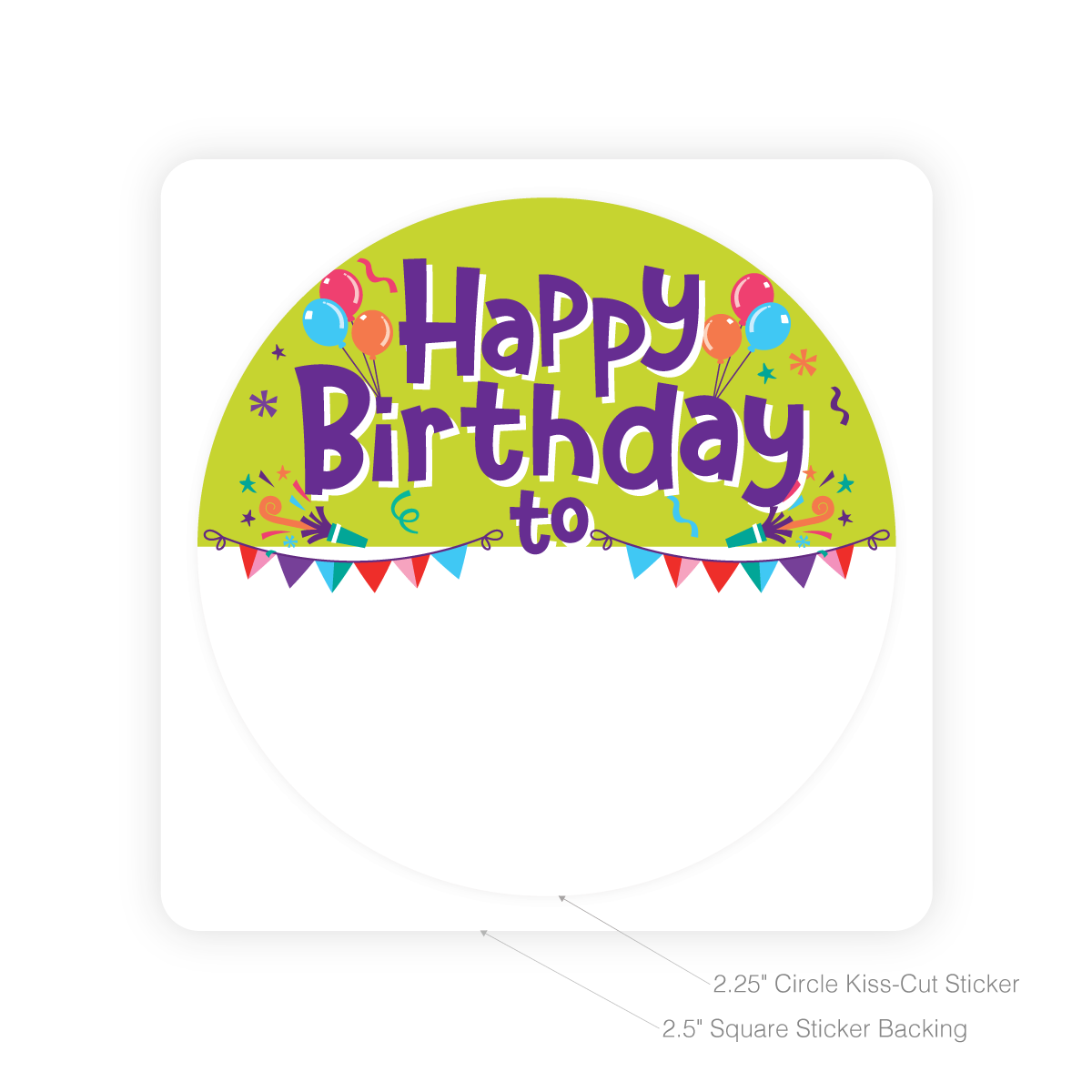 Round Sticker with Writable Space - Happy Birthday (Green)