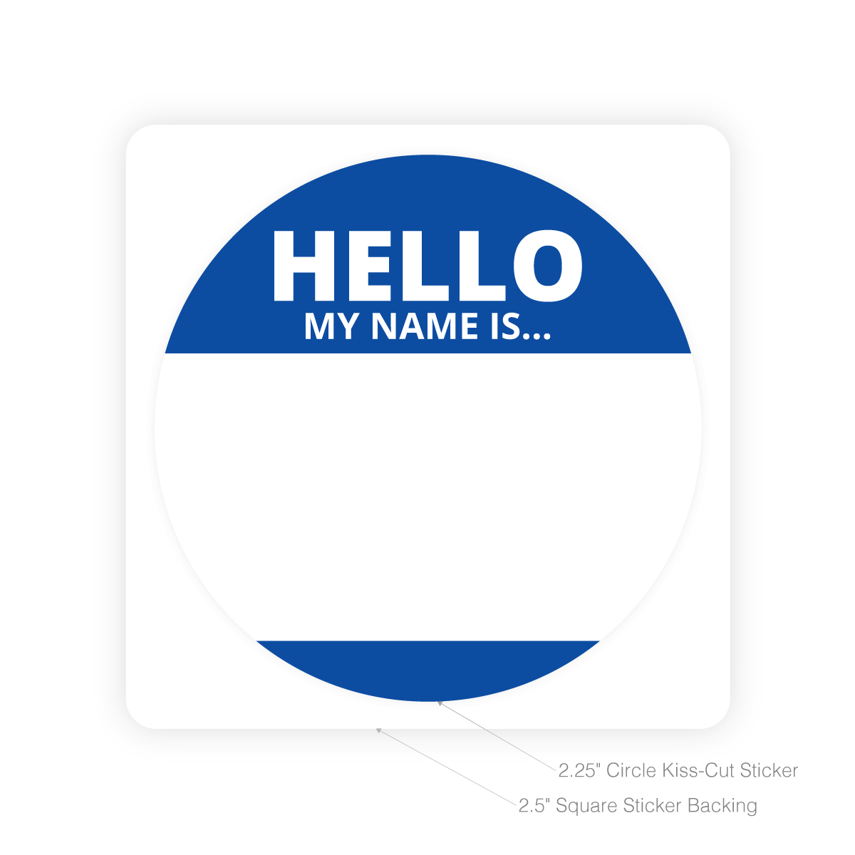Round Sticker with Writable Space - Hello My Name is (Blue)