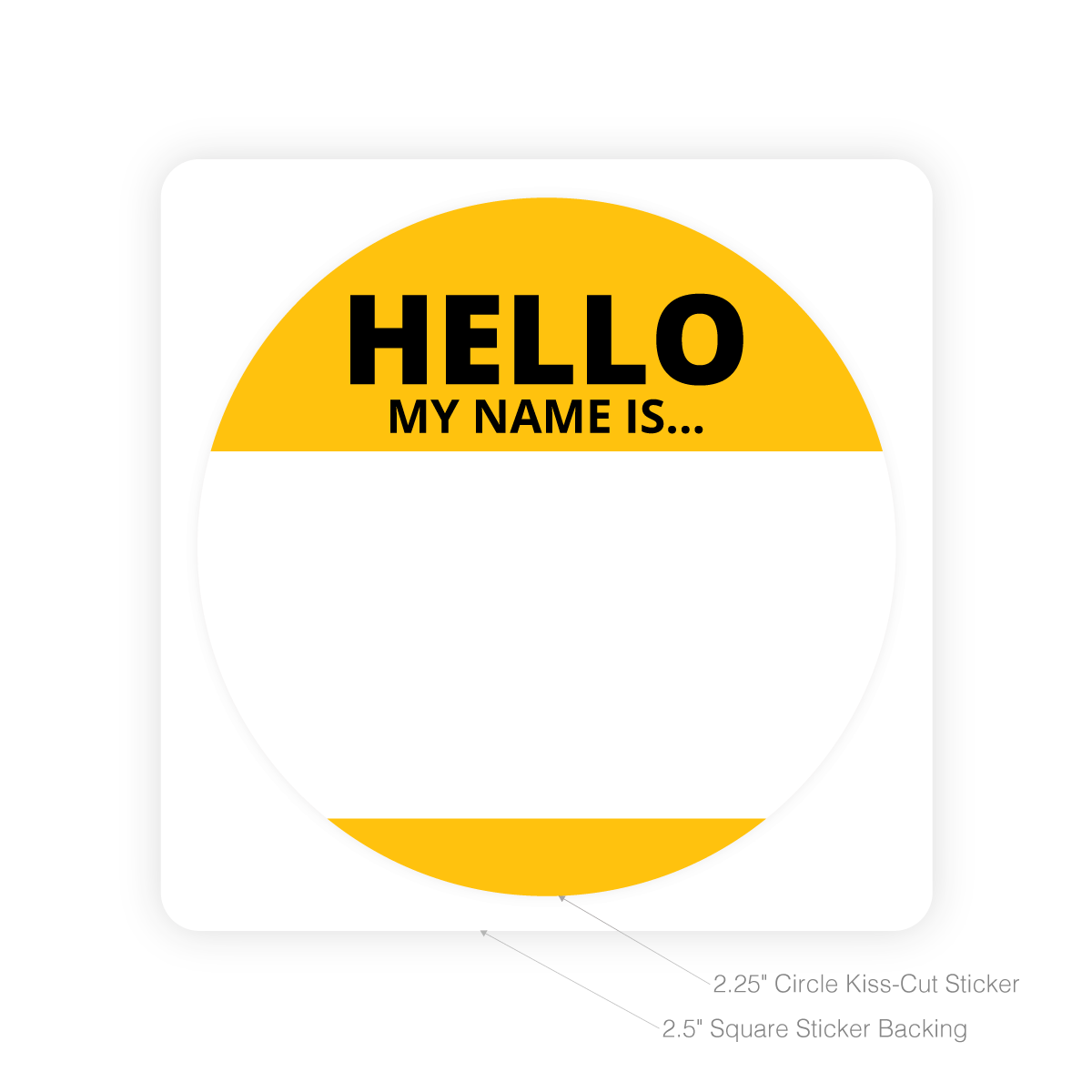 Round Sticker with Writable Space - Hello My Name is (Yellow)