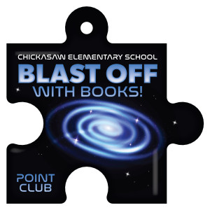 Custom Double Sided Puzzle Brag Tag - Blast off with Books (Puzzle)
