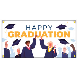 Hem & Grommet Digital (2' x 4') Banner - Happy Graduation