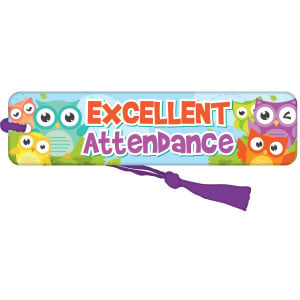 Bookmark with Purple Tassel - Excellent Attendance (Owls)