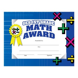 Custom 8.5" x 11" Certificate  - Math Award