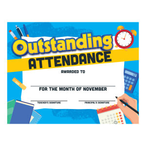 Custom 8.5" x 11" Certificate - Outstanding Attendance (November)