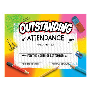 Custom 8.5" x 11" Certificate - Outstanding Attendance (September)