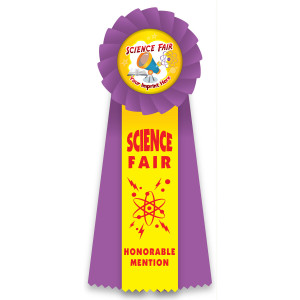 Custom Rosette Ribbon with Button Insert - Science Fair Honorable Mention