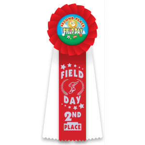 Rosette Ribbon with Button Insert - Field Day Second Place