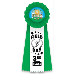 Rosette Ribbon with Button Insert - Field Day Third Place