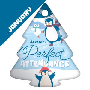 Tree Brag Tags - Perfect Attendance, January (Penguin)